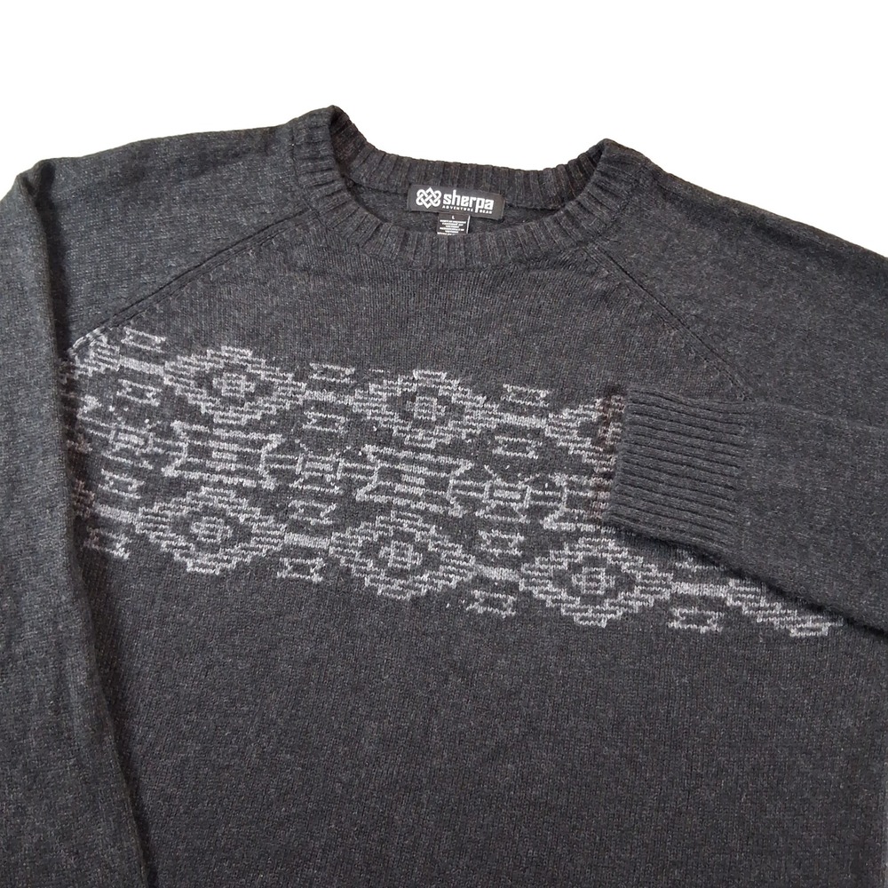 Sherpa Adventure Gear Sweater Mens Large Gray Fair Isle Geometric Crew Neck